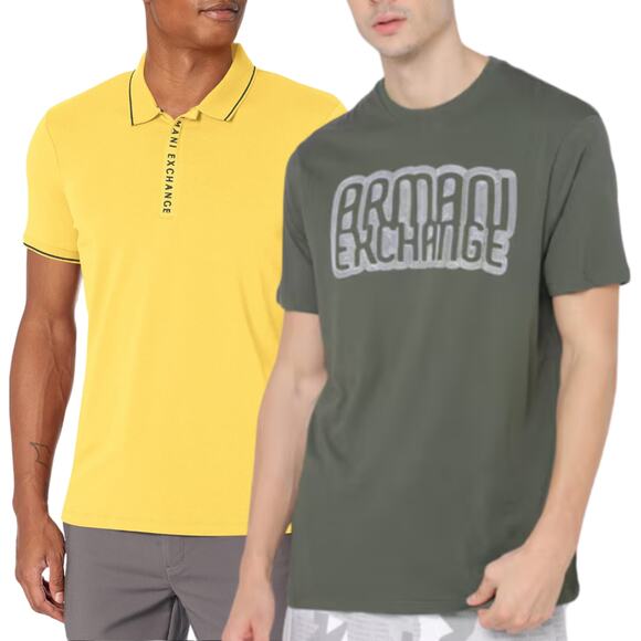 Lot of 2 Armani Exchange Shirts‎ Men XL Green Yellow Short Sleeves Casual Preppy - Picture 1 of 14